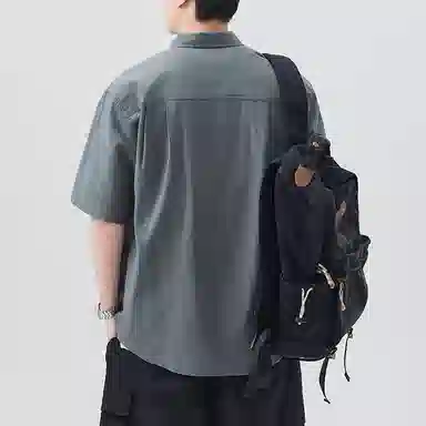 帝狼牛 美式高街基础款纯色简约垂感百搭休闲宽松通勤薄款短袖衬衫 男女同款