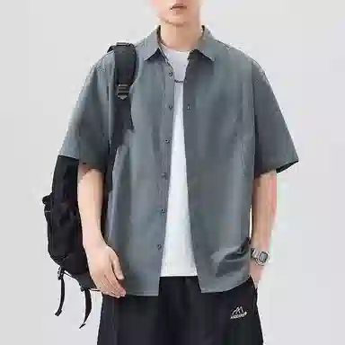 帝狼牛 美式高街基础款纯色简约垂感百搭休闲宽松通勤薄款短袖衬衫 男女同款