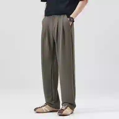 帝狼牛 美式纯色基础款轻薄透气褶皱直筒垂感休闲裤 男女同款