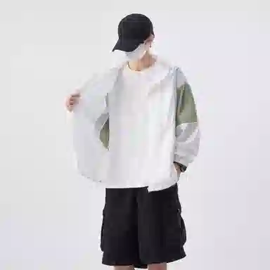 帝狼牛 薄款拼接可调节抽绳设计连帽潮流宽松休闲运动透气防晒服 男女同款