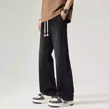 帝狼牛 美式高街系带复古潮牌直筒牛仔裤 男女同款