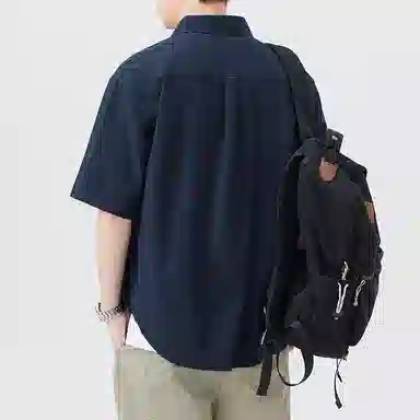 帝狼牛 极简风潮牌休闲纯色翻领纯棉透气吸汗宽松百搭短袖衬衫 男女同款