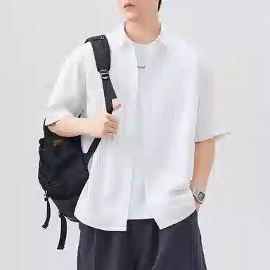 帝狼牛 美式高街基础款纯色简约垂感百搭休闲宽松通勤薄款短袖衬衫 男女同款