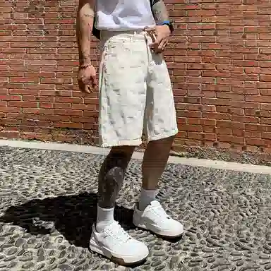 帝狼牛 复古潮牌高级感格子五分时尚百搭宽松牛仔短裤 男女同款