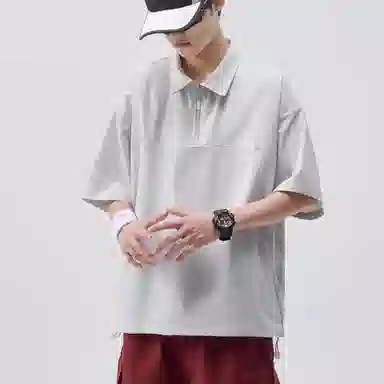 帝狼牛 半拉链套头工装翻领抽绳透气孔设计通勤潮酷简约百搭休闲舒适时尚短袖衬衫 男女同款