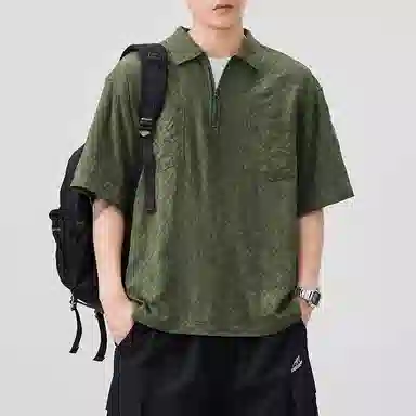 帝狼牛 美式复古潮牌肌理感国潮宽松透气百搭柔软舒适通勤户外纯棉口袋短袖衬衫 男女同款