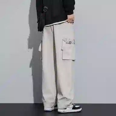 帝狼牛 美式复古高街宽松直筒大口袋纯色休闲遮肉户外机能风系带伞兵裤工装裤 男女同款