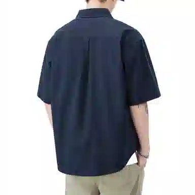 帝狼牛 极简风潮牌休闲纯色翻领纯棉透气吸汗宽松百搭短袖衬衫 男女同款