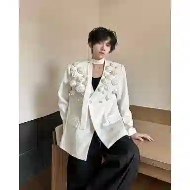 法式美式融合华丽重工玫瑰花飘带设计高级感时尚百搭长袖外套西装 男女同款