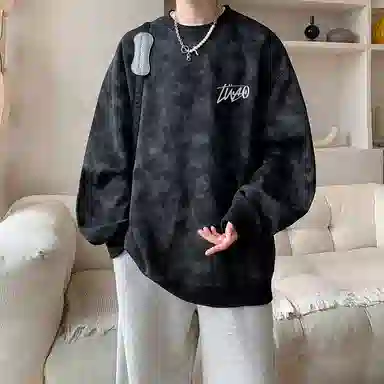 诗丹帝国 青少年美式扎染脏脏圆领外套春秋潮牌大码宽松上衣服情侣款无帽卫衣 男款