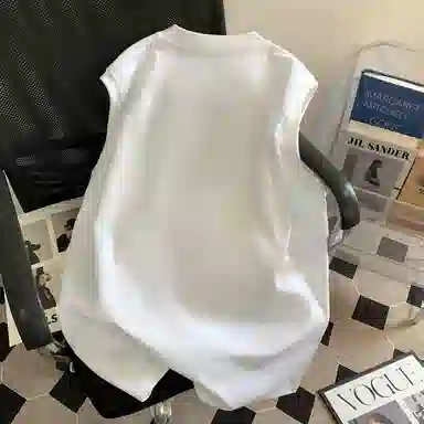 诗丹帝国 纯色字母印花美式复古高街潮流运动透气宽松纯棉运动半袖短袖正肩上衣随性淡人盐系穿搭情侣圆领无袖背心 男女同款