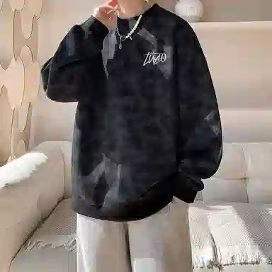 诗丹帝国 青少年美式扎染脏脏圆领外套春秋潮牌大码宽松上衣服情侣款无帽卫衣 男款