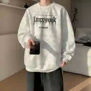 诗丹帝国 高级感扎染印花外套春秋男士青少年学生党慵懒风圆领长袖潮牌上衣宽松大码情侣款无帽卫衣 男款