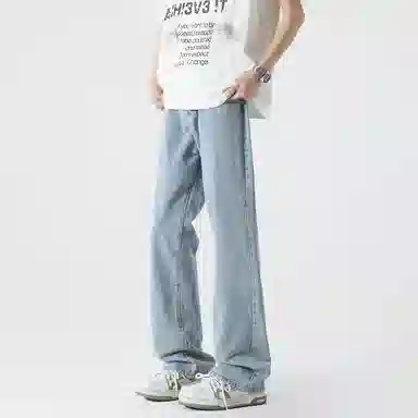 诗丹帝国 直筒阔腿潮牌美式弯刀牛仔裤 男款