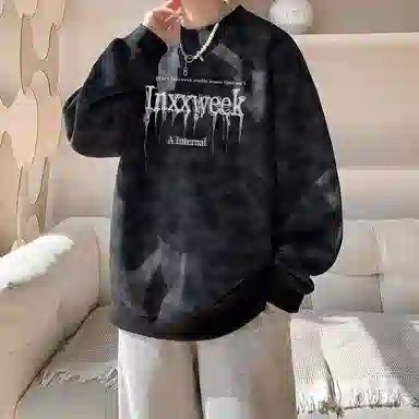 诗丹帝国 高级感扎染印花外套春秋男士青少年学生党慵懒风圆领长袖潮牌上衣宽松大码情侣款无帽卫衣 男款
