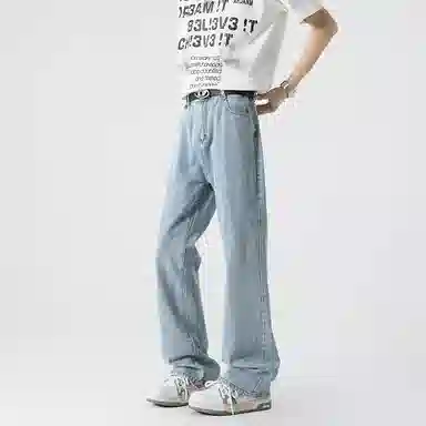 诗丹帝国 直筒阔腿潮牌美式弯刀牛仔裤 男款