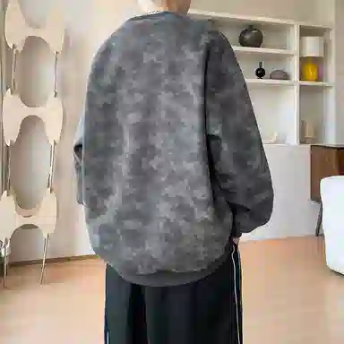 诗丹帝国 高级感扎染印花外套春秋男士青少年学生党慵懒风圆领长袖潮牌上衣宽松大码情侣款无帽卫衣 男款
