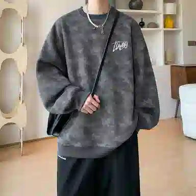 诗丹帝国 青少年美式扎染脏脏圆领外套春秋潮牌大码宽松上衣服情侣款无帽卫衣 男款