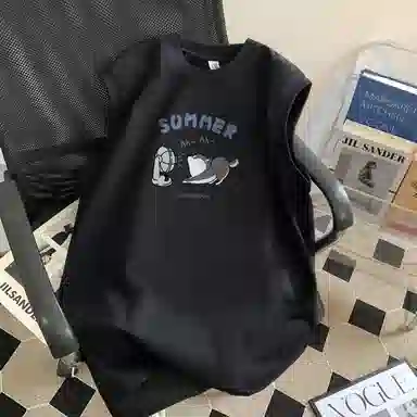 诗丹帝国 美式复古高街宽松重磅纯棉运动上衣随性淡人盐系穿搭透气背心 男女同款