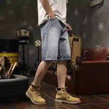 路杰邦 直筒宽松舒适五分牛仔短裤 男款