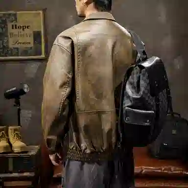 路杰邦 美式经典复古软男宽松机车服潮牌硬汉皮夹克外套男春秋款皮衣 男款