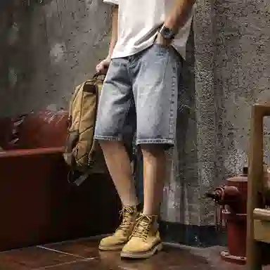 路杰邦 直筒宽松舒适五分牛仔短裤 男款