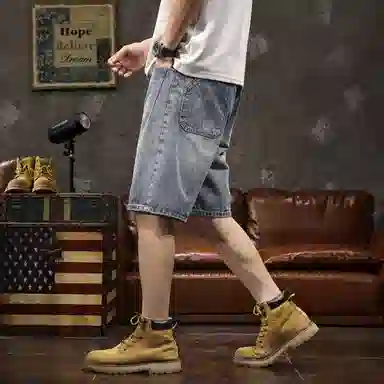 路杰邦 直筒宽松舒适五分牛仔短裤 男款