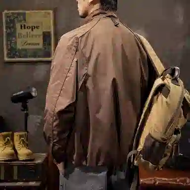 路杰邦 美式复古工装外套男秋季宽松立领休闲咖色防风机车潮牌夹克 男款