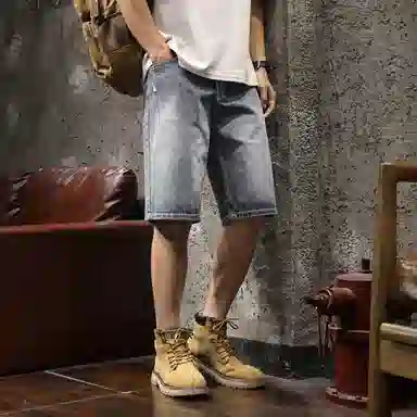 路杰邦 直筒宽松舒适五分牛仔短裤 男款