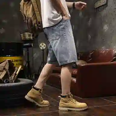 路杰邦 直筒宽松舒适五分牛仔短裤 男款