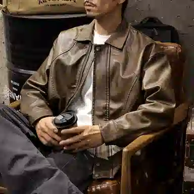 路杰邦 美式经典复古软男宽松机车服潮牌硬汉皮夹克外套男春秋款皮衣 男款