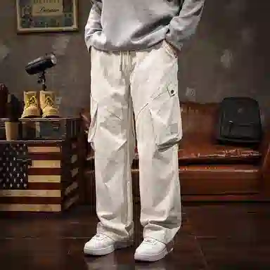 路杰邦 复古水洗春秋季纯色中腰工装裤 男款