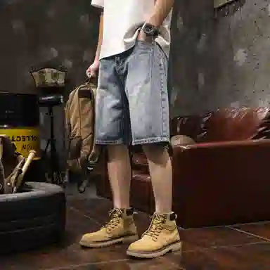 路杰邦 直筒宽松舒适五分牛仔短裤 男款