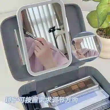轻迎 大容量带镜子可爱便携式防水化妆箱带镜子收纳箱手提箱洗漱箱便携旅行宿舍手提包