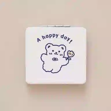 轻迎 小熊兔子化妆镜卡通桌面便携随身补妆镜双面折折叠镜宿舍旅行镜子