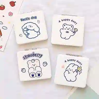 轻迎 小熊兔子化妆镜卡通桌面便携随身补妆镜双面折折叠镜宿舍旅行镜子