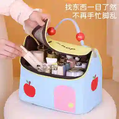 轻迎 多巴胺小房子化妆包收纳包洗漱包手提包便携旅行包防水宿舍可爱便携大容量化妆包