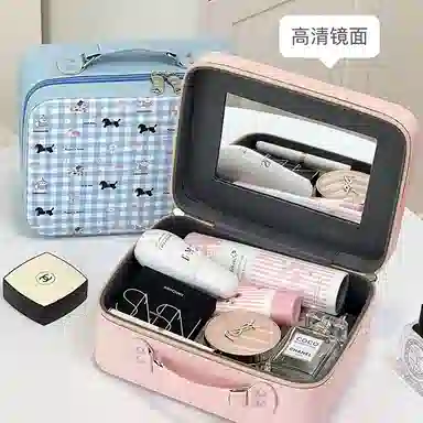 轻迎 可爱 带镜子 化妆箱 收纳箱 手提箱便携旅行宿舍大容量化妆包 防水多功能