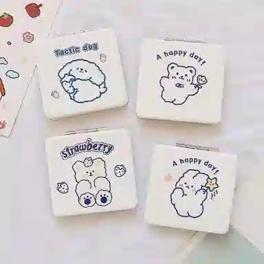 轻迎 小熊兔子化妆镜卡通桌面便携随身补妆镜双面折折叠镜宿舍旅行镜子