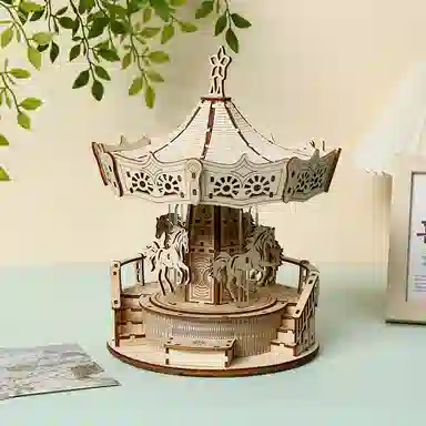 一合鸽 音乐旋转木马 木质立体 拼装模型
