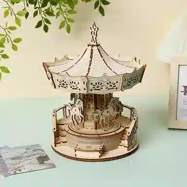 一合鸽 音乐旋转木马 木质立体 拼装模型