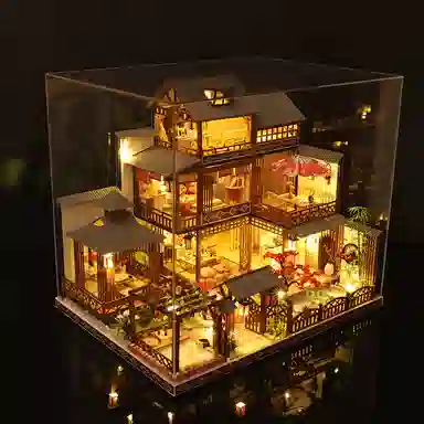 一合鸽 创意小屋雅泉の庭日式古风建筑 拼装模型