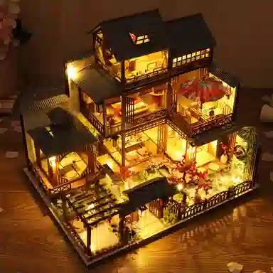 一合鸽 创意小屋雅泉の庭日式古风建筑 拼装模型