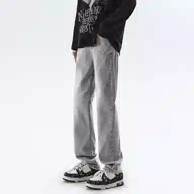 美式高街复古做旧直筒潮流宽松基础纯色显高垂感高腰痞帅设计感休闲百搭款经典牛仔裤 男女同款