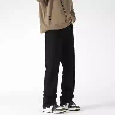 美式高街复古做旧直筒潮流宽松基础纯色显高垂感高腰痞帅设计感休闲百搭款经典牛仔裤 男女同款