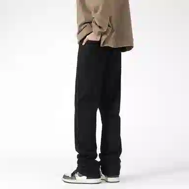 美式高街复古做旧直筒潮流宽松基础纯色显高垂感高腰痞帅设计感休闲百搭款经典牛仔裤 男女同款