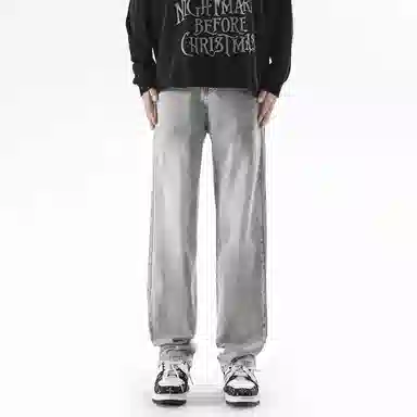 美式高街复古做旧直筒潮流宽松基础纯色显高垂感高腰痞帅设计感休闲百搭款经典牛仔裤 男女同款