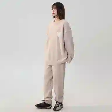 大卫贝肯 简约复古爱心提花宽松休闲可外穿纯色半边绒透气柔软亲肤高弹力长袖圆领情侣居家睡衣套装 男女同款