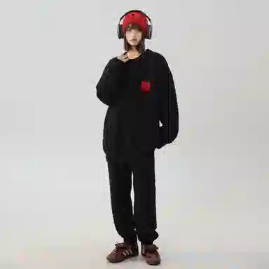大卫贝肯 简约复古爱心提花宽松休闲可外穿纯色半边绒透气柔软亲肤高弹力长袖圆领情侣居家睡衣套装 男女同款