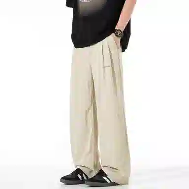 大卫贝肯 纯色简约基础款品牌山本褶皱垂感亲肤薄款透气柔软遛弯裤拖地长款睡裤 男女同款